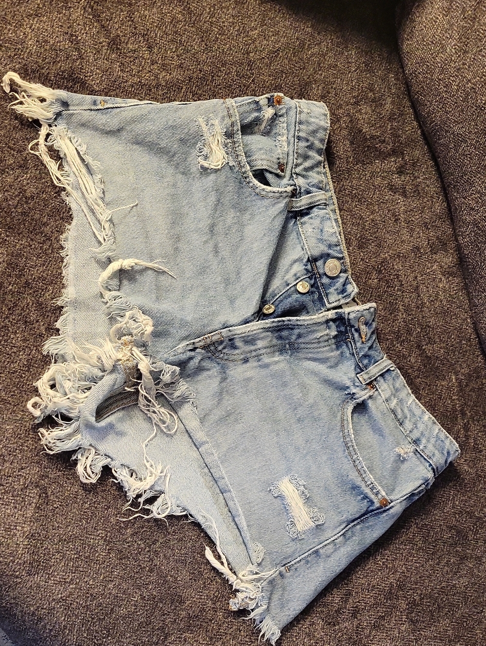 Zara Light Wash Distressed Denim Shortalls